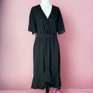 BloomChic Solid Black Tie Ruffle High-Low Dress (size 12-14)